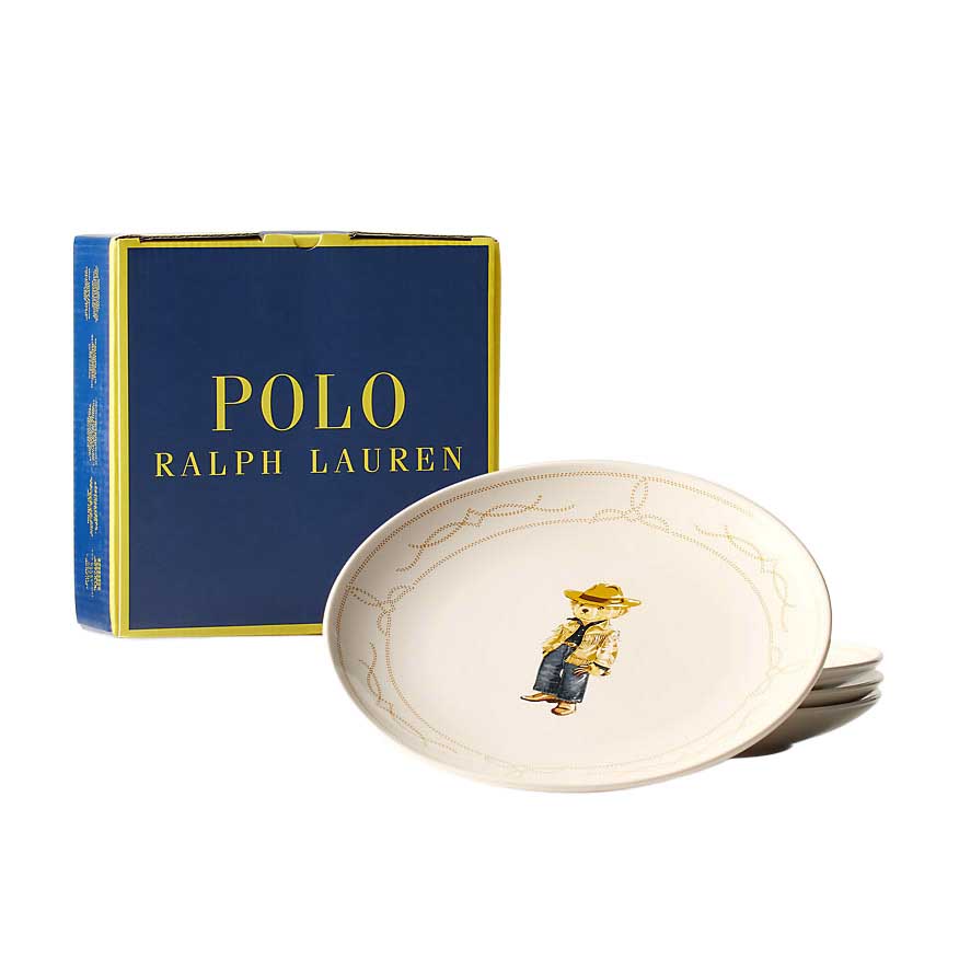 Polo Ralph Lauren Western Polo Bear Dessert Plate Set Of 4